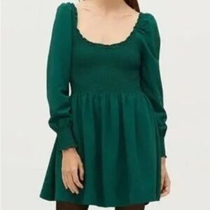 Hill House Home The Norah Nap Dress mini long sleeve, botanical garden crepe NWT